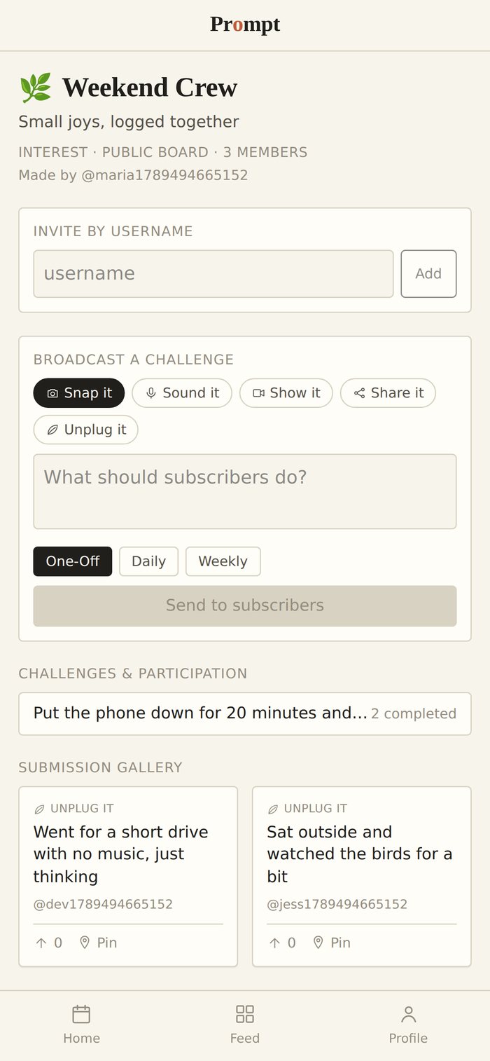 A board with a challenge and submission gallery