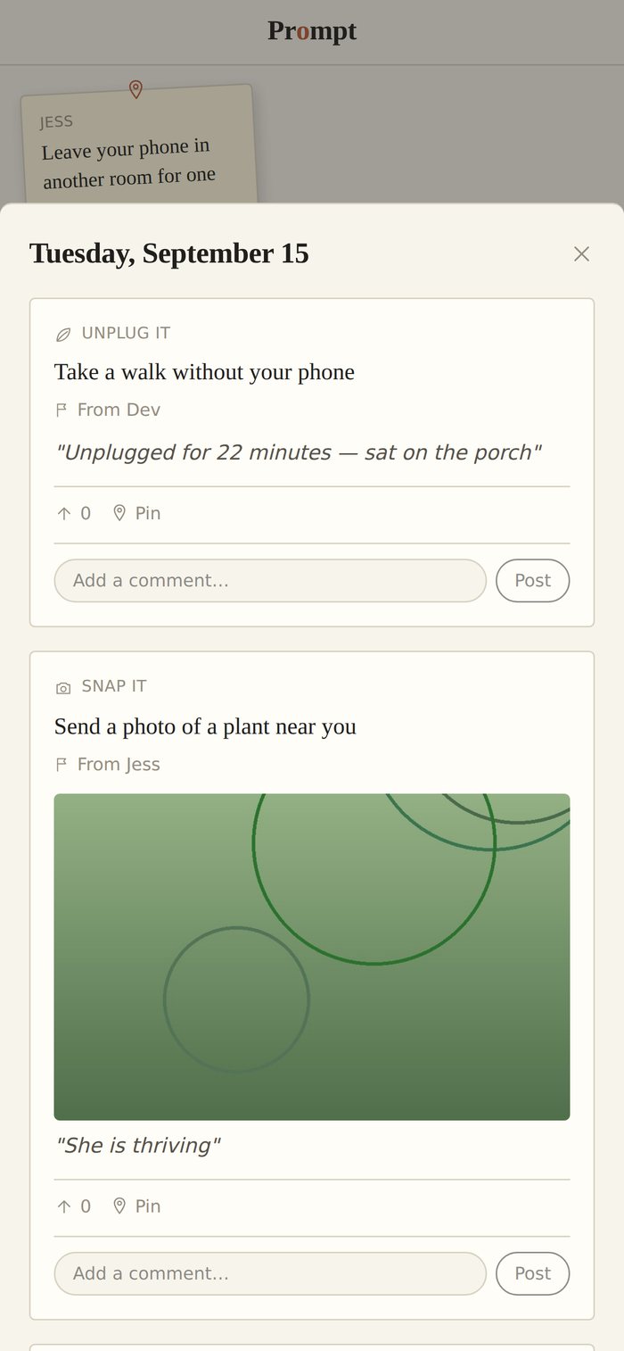 Detail view of a completed prompt with photo